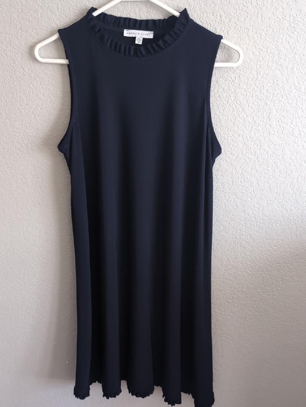 Annalee + Hope Lightweight Sleeveless Navy Ruffle-Neck Dress